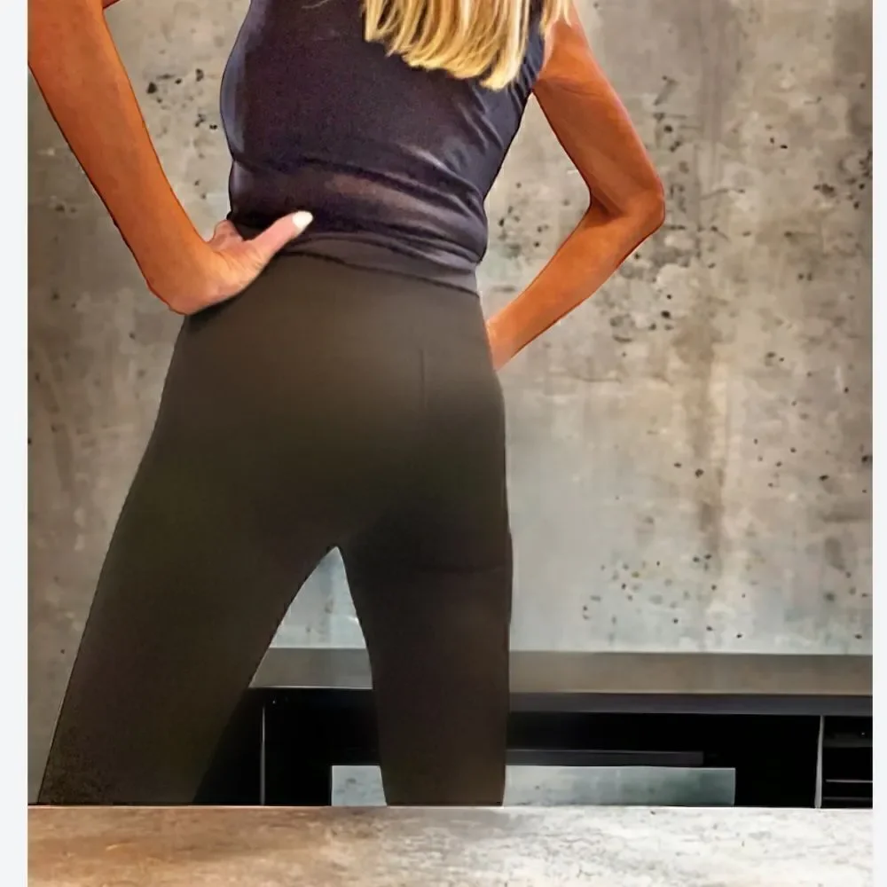 High Waist Skinny Black Leggings with 3 levels of sculpting hook and eye closure